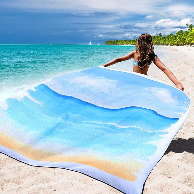 Beach Blanket Waterproof Sandproof Beach Mat 79 X 83/10'x9'for 2-8 Adults Quick Drying Outdoor Picnic Mat Beach Accessories for Travel Camping Hiking