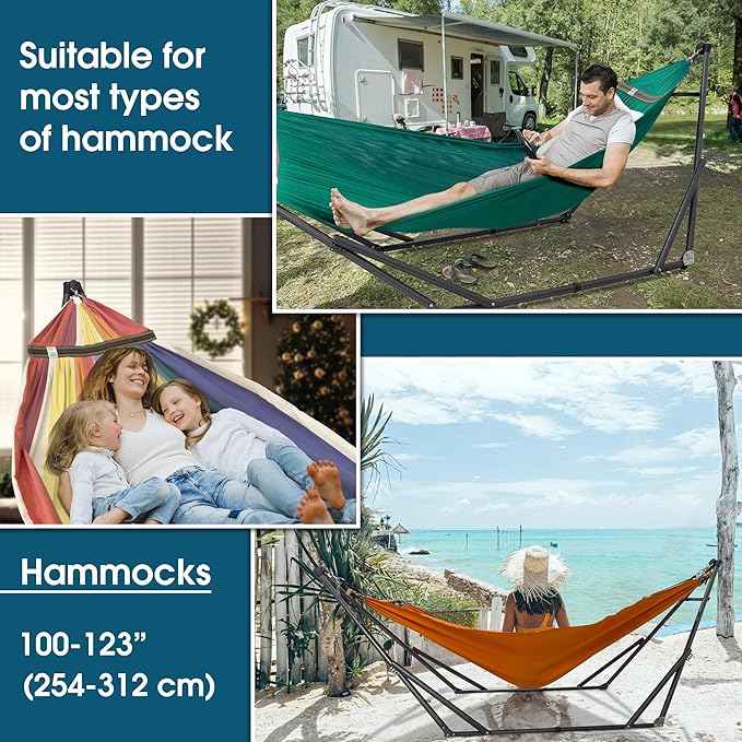 Tranquillo Foldable Hammock Stand Collapsible Camping Hammock and Stand Set 600 lbs Capacity Double Hammock Stand for 2 Persons Premium Steel Stand and Breathable Polyester Hammock Net Peacock