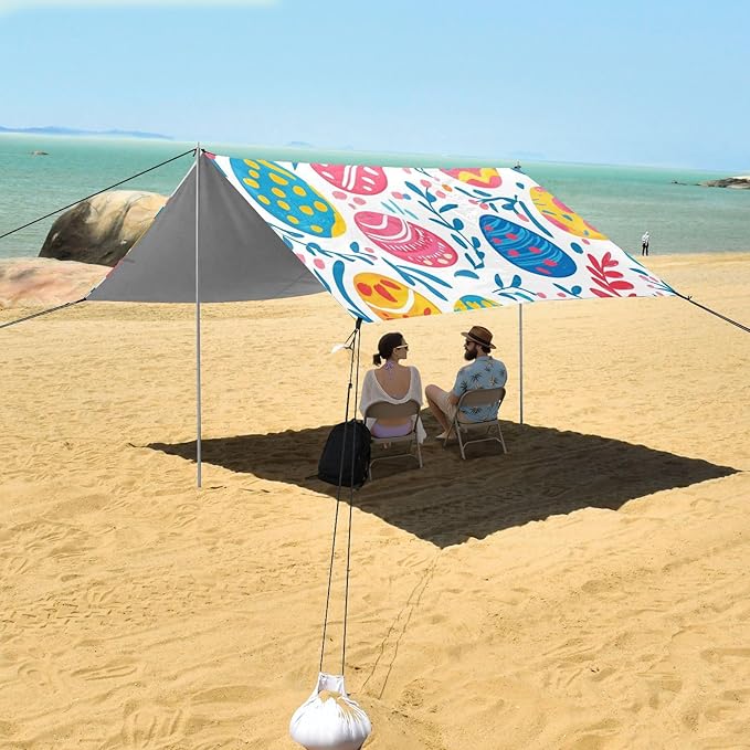 ALAZA Colorful Easter Egg Leave Happy Easter Beach Tent Sun Shelter Portable Canopy Sunshade for Outdoor Camping Picnics Backyard Fun 10x9 ft
