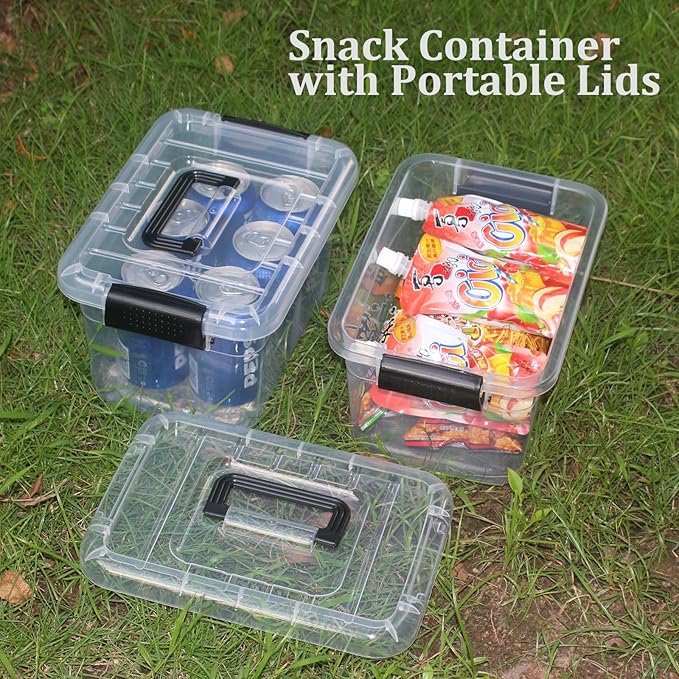 6 Packs Plastic Storage Bins with Lids and Handle 7 Quart Storage Organizer Bins with Black Buckle Lids Stackable Storage Container Clear Plastic Latching Box for Storage Organizing