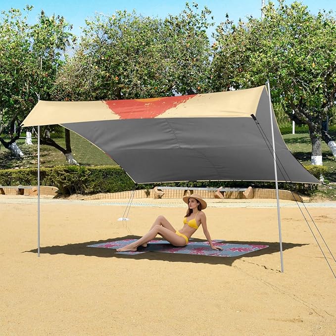 Cowboy at Sunset Beach Tent Sun Shelter Set UPF50+ UV Protection 10.5 x 9.19 FT Camping Shade Canopy with Sandbags Sand Anchors Carrying Bag and Others