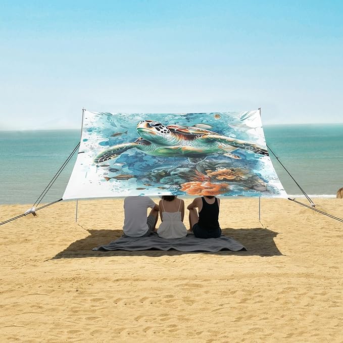 ALAZA Sea Turtle Fish Ocean Beach Tent Sun Shelter Portable Canopy Sunshade for Outdoor Camping Picnics Backyard Fun 10x9 ft