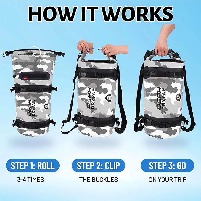 OSAH DRYPAK 25L Waterproof Dry Bag - Motorcycle Luggage Tail Bag with Straps for Back Seat Roll Top Lightweight Waterproof Backpack Sack for Travel Swimming Boating Kayaking Camping and Beach