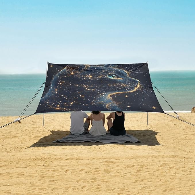 ALAZA Cat Constellation Beach Tent Sun Shelter Portable Canopy Sunshade for Outdoor Camping Picnics Backyard Fun 10x9 ft