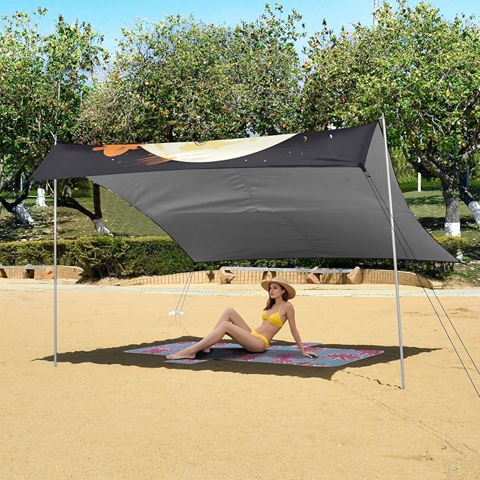 ALAZA Wolf Moon Mountain Beach Tent Sun Shelter Portable Canopy Sunshade for Outdoor Camping Picnics Backyard Fun 10x9 ft