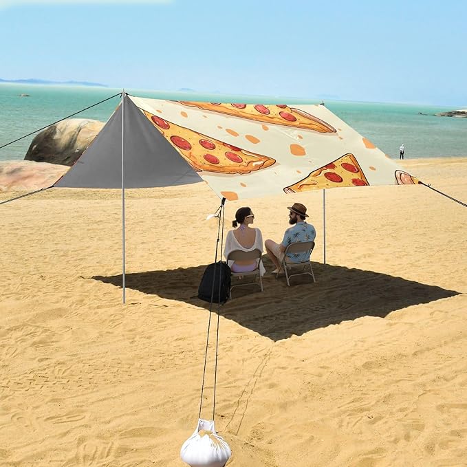 ALAZA Pizza Slice on Yellow Beach Tent Sun Shelter Portable Canopy Sunshade for Outdoor Camping Picnics Backyard Fun 10x9 ft