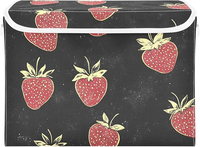 Storage Cube with Lid Cartoon Strawberry Print 16.5×12.6×11.8 IN 1 Pack Collapsible Large Capacity Foldable Storage Basket Bin Organizer
