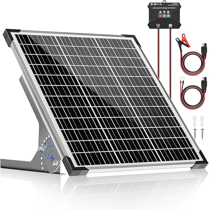 Voltset 50W Solar Panel Kit 12V Solar Battery Trickle Charger Maintainer + 10A MPPT Charge Controller + Adjustable Mount BracketWaterproof Solar Panel Battery Charger for Car Boat Marine RV Roof