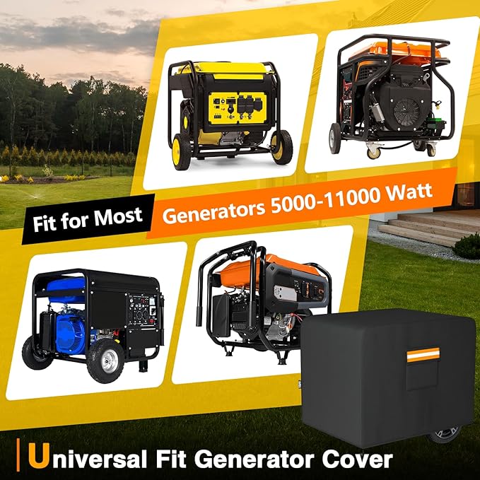 Generator Cover 30”L x 30”W x 26”H Heavy Duty Waterproof 420D All-Weather Generator Cover with Storage Pocket Compatible with Most Generators 6000-11000 Watt (Black)