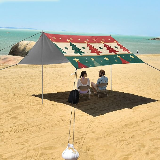 ALAZA Christmas Tree Love Pattern Beach Tent Sun Shelter Portable Canopy Sunshade for Outdoor Camping Picnics Backyard Fun 10x9 ft