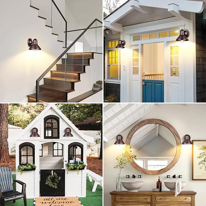 Brightever Outdoor Barn Wall Light Fixtures 2-Pack Brown Exterior Wall Lantern Waterproof Anti-Rust Lighting with E26 Socket Small Outside Lights for House Patio Playhouse Garage