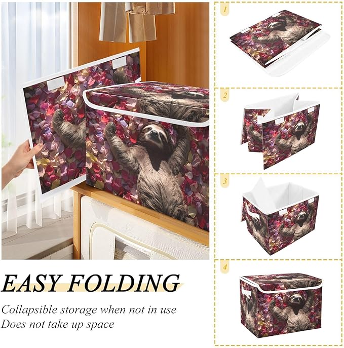 Storage Cube with Lid Beauty Sloth Print 16.5×12.6×11.8 IN Collapsible Large Capacity Foldable Storage Basket Bin Organizer