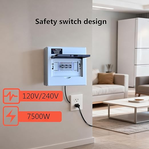 30A Generator Transfer Switch Manual Transfer Switch 120/240V 7500W Capacity Tailor-Made for Portable Generator. 30A 3P Dual Power Manual