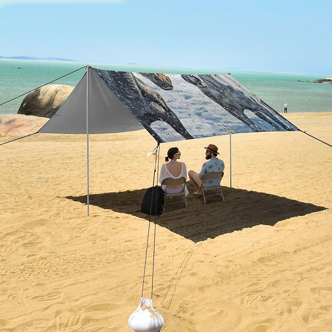 ALAZA Black and White Horses in Snow Beach Tent Sun Shelter Portable Canopy Sunshade for Outdoor Camping Picnics Backyard Fun 10x9 ft