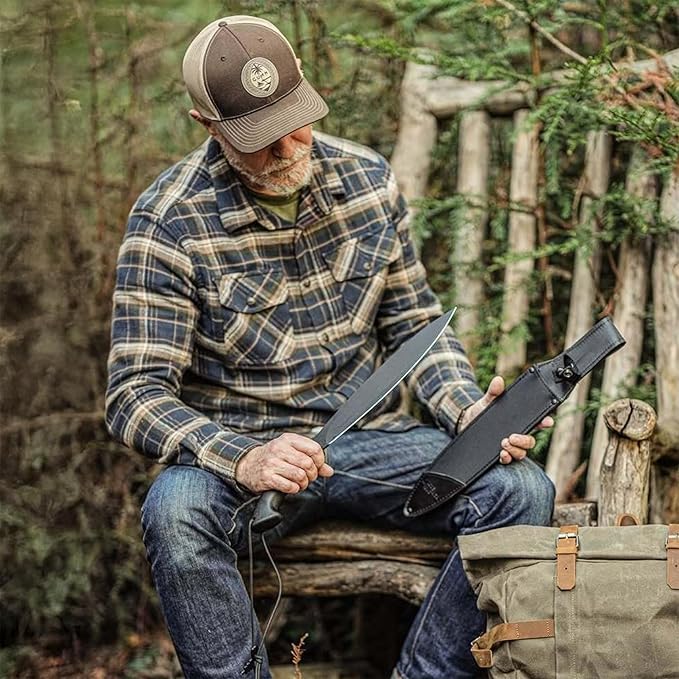 BATTLBOX BattlSpear Fixed Blade Knife Doug Marcaida Design 12in 1065 Carbon Steel Blade Machete Hybrid Multitool - Bushcraft Camping Field Use