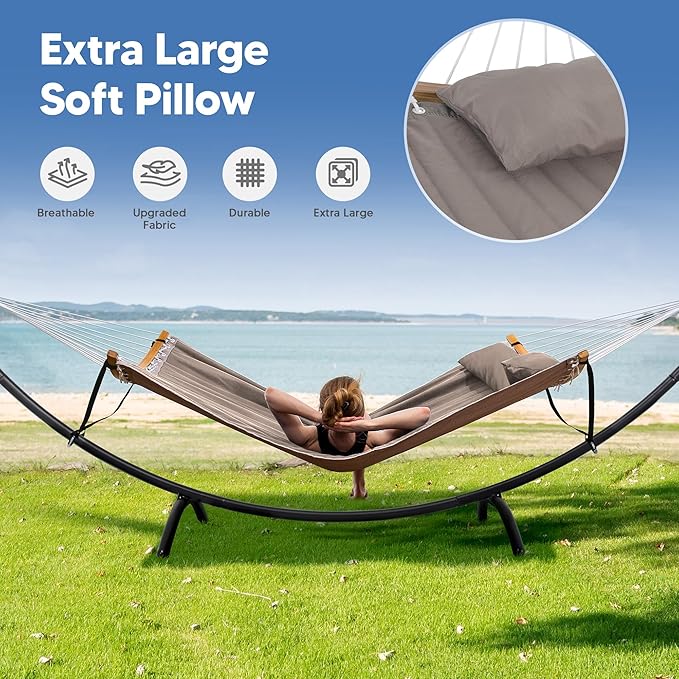 SUNCREAT Hammocks Standing Patio Hammock Portable Hammock with Stand Foldable Patent Pending Brown