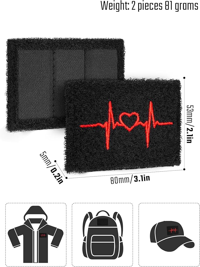 TACTICAL GEEK BG12 Removable Magnetic Loop Patches 2 Pack Personalise Embroidery Patch No Sewing Decals Emblem with Strong Magnetism Funny Magnetic Sticker(Red Heartbeat Pattern)