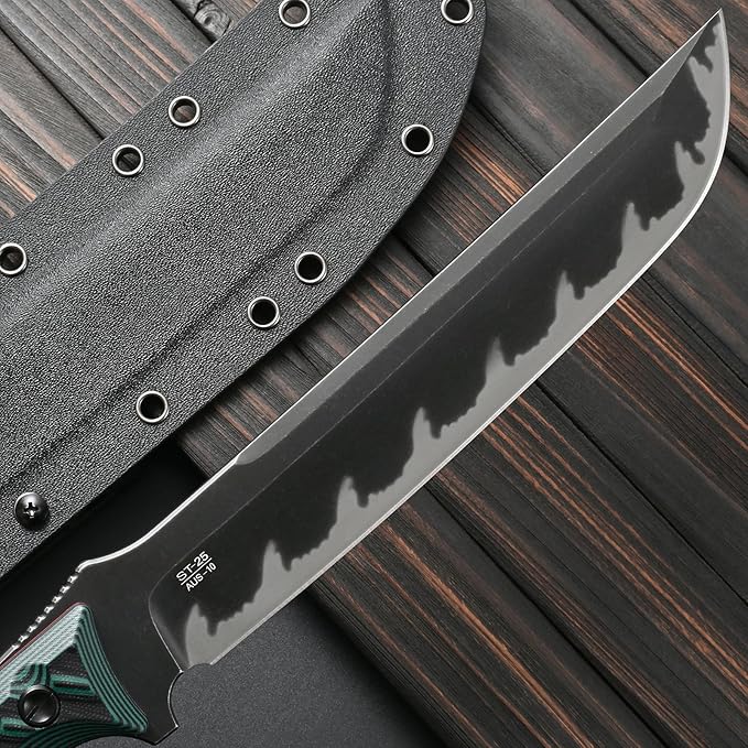 Sitivien ST25 Fixed Blade Knife AUS-10 Black Stonewashed Steel Blade Two Tone G10 Handle Full Tang EDC Tool Straight Knife for Working Camping Hunting(Green)