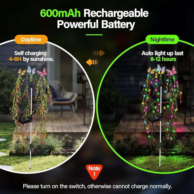 Solar Garden Lights Outdoor Decorative Waterproof 69LED Swaying Tree Solar Lights for Outside Butterfly Flower Lights Solar Power Yard Decor for Pathway Patio Lawn Grave Decorations