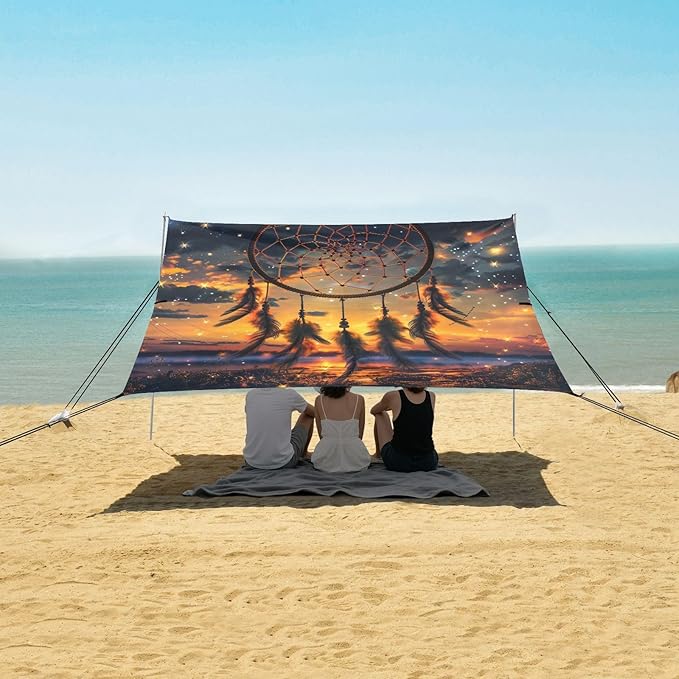ALAZA Dream Catcher Stars Sunset Beach Tent Sun Shelter Portable Canopy Sunshade for Outdoor Camping Picnics Backyard Fun 10x9 ft
