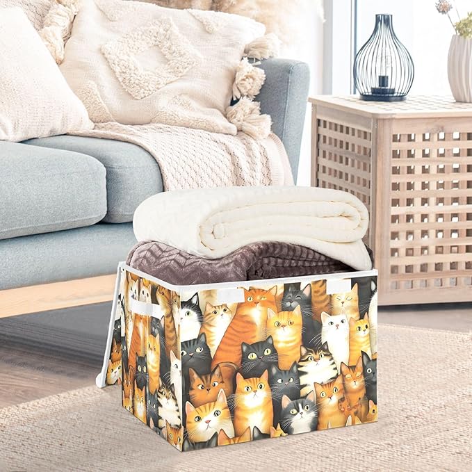 Storage Cube with Lid Cat Together Print 16.5×12.6×11.8 IN Collapsible Large Capacity Foldable Storage Basket Bin Organizer