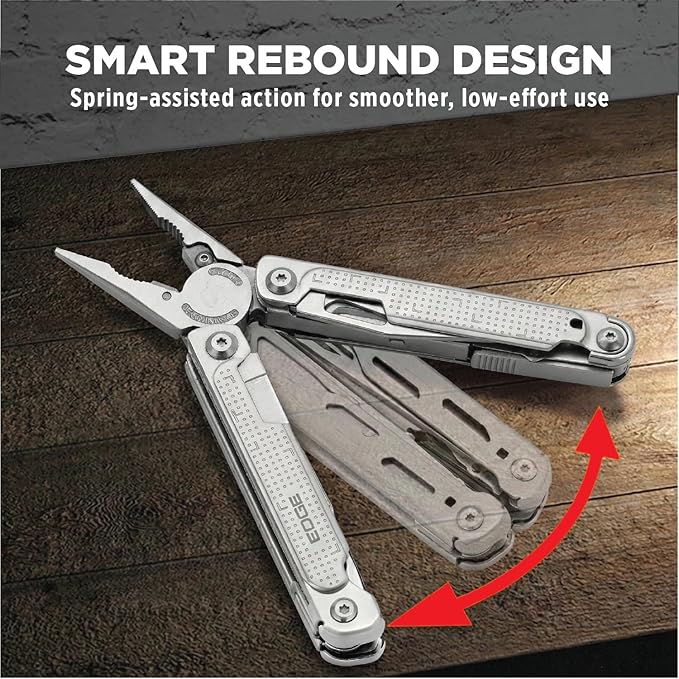 EDGE Multi-Tool Pliers 14-in-1 Stainless Steel Multitool with Knife Saw Scissors Wire Cutter &amp Screwdriver Bits Compact Folding Pocket Tool for Camping Survival Fishing &amp Car Emergency