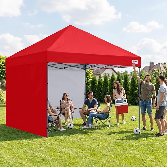 ABCCANOPY Easy Pop up Canopy Tent with 2 Sidewalls for Outdoor Sun Blocking or Rain Protection10x10 Red