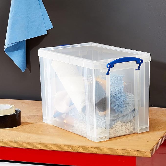 Really Useful Box 19 Liter Plastic Stackable Storage Container w/Snap Lid &amp Built-in Clip Lock Handles for Home &amp Office Organization Clear (5 Pack)