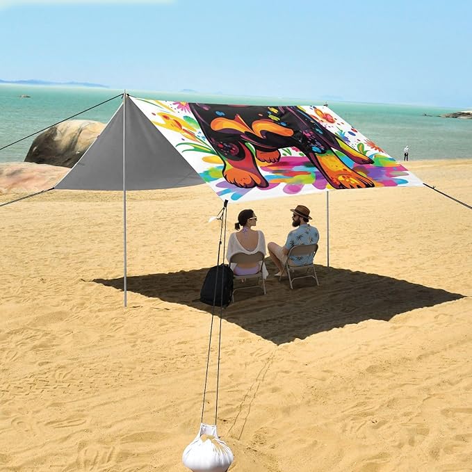 Cute Rottweiler1 Stable Beach Tent UPF50+ Protection Waterproof Shade Sun Shelter with Sturdy Poles Sandbags and Shovel for Family Trips Picnics &amp Camping