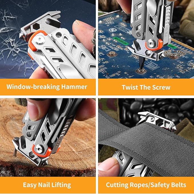23-in-1 Multitool Pliers with ScissorsWindow Breaker Saw ScrewdriversRope CuttersFlint High-carbon Steel Multi Tool with Carrying Pouch Ideal for Camping Survival and Gift for Him Dad Men