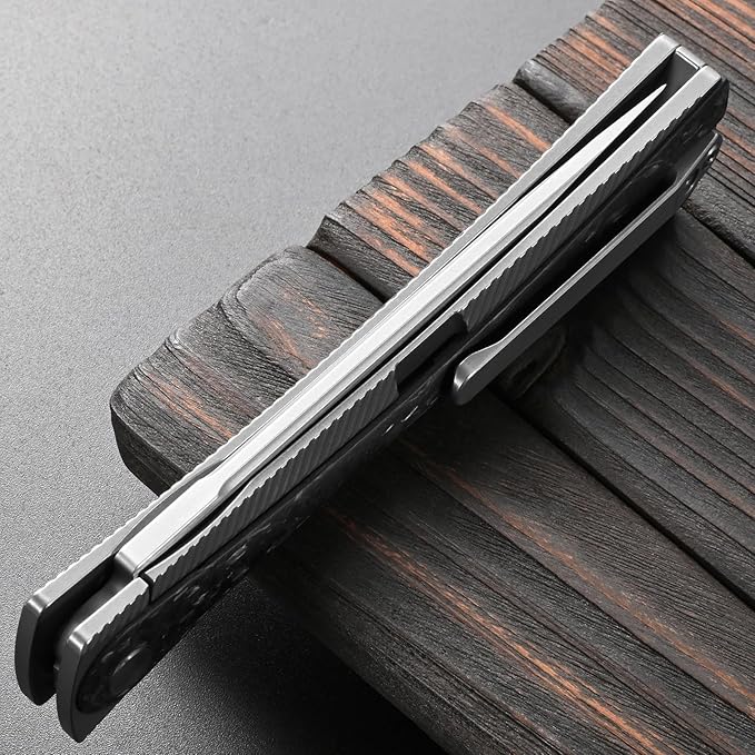Sitivien ST994 Folding KnifeHandmade M390 Brushed Steel Blade Titanium Carbon Fiber Handle EDC Tool Knife for Outdoor Camping Hiking Survival Working(Gray)