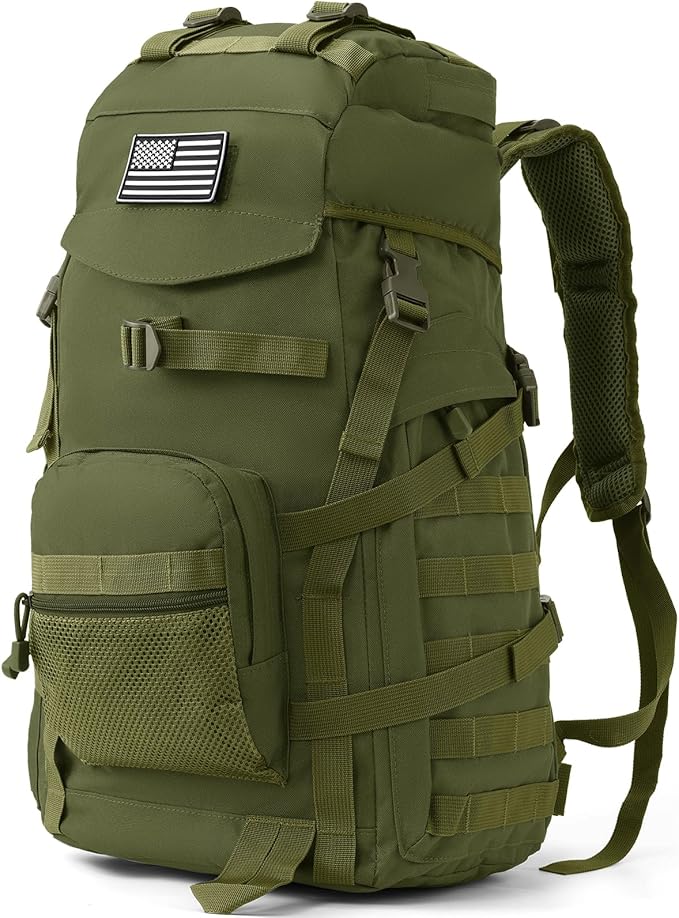 50L Tactical Backpack for Men and Women Water-Resistant Molle Rucksack Large Military Assault Pack for Hiking Hunting Camping Gym &amp Outdoor Survival Green