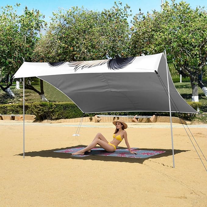 ALAZA Panda &amp Cute Baby Beach Tent Sun Shelter UPF50+ Protection Beach Shade Canopy w/ 4 Sandbags for Outdoor Camping Fishing Backyard Fun Picnic 10x9 ft