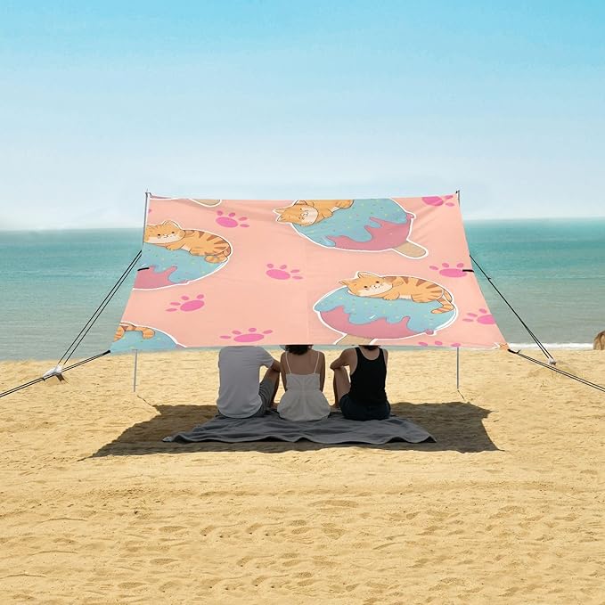 ALAZA Ice Cream Cat Pattern Beach Tent Sun Shelter Portable Canopy Sunshade for Outdoor Camping Picnics Backyard Fun 10x9 ft
