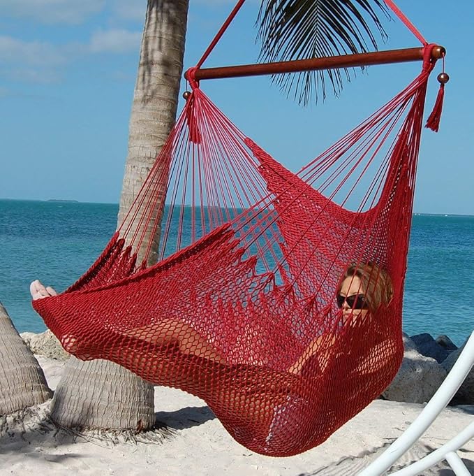 Large Caribbean Hammock Chair - 48 Inch - Polyester - Hanging Chair - Red