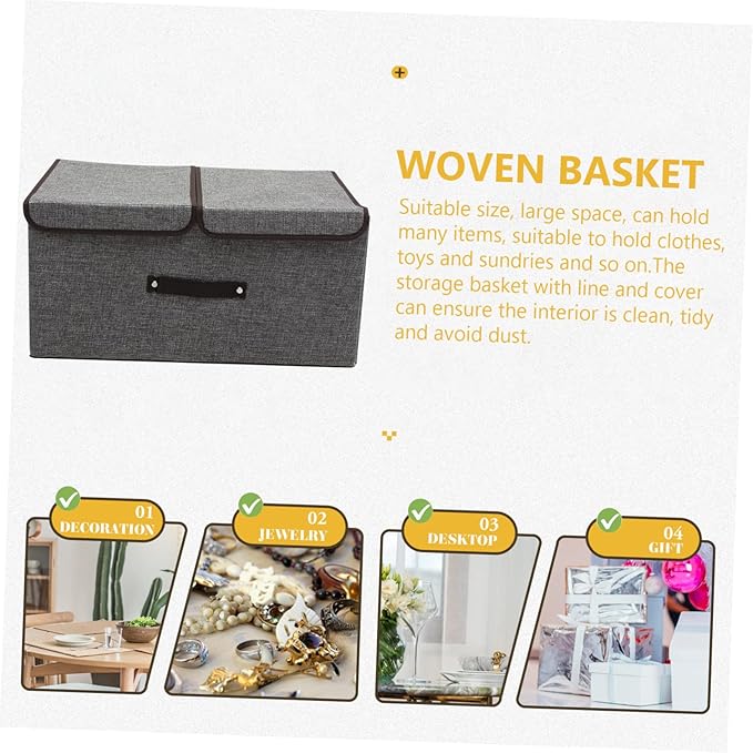 Cabilock Cotton Fabric Double Lid Storage Box Collapsible Organizer Large Capacity for Clothes Toys Books