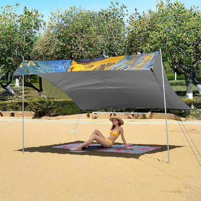 ALAZA African American Gogh Beach Tent Sun Shelter UPF50+ Protection Beach Shade Canopy w/ 4 Sandbags for Outdoor Camping Fishing Backyard Fun Picnic 10x9 ft