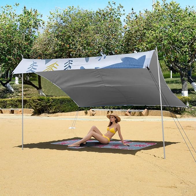 ALAZA Shark Grass Pattern Beach Tent Sun Shelter Portable Canopy Sunshade for Outdoor Camping Picnics Backyard Fun 10x9 ft