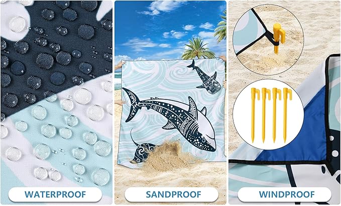 Beach Blanket Waterproof Sandproof Beach Mat 79 X 83/10'x9'for 2-8 Adults Quick Drying Outdoor Picnic Mat Beach Accessories for Travel Camping Hiking