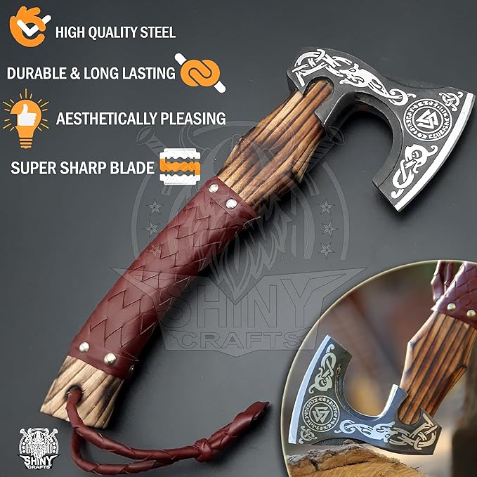 SHINY CRAFTS®- Personalized Viking Axe – Best Gift for Husband Decorative Hatchet for Father’s Day Birthday Anniversary or Christmas (SCA-07)