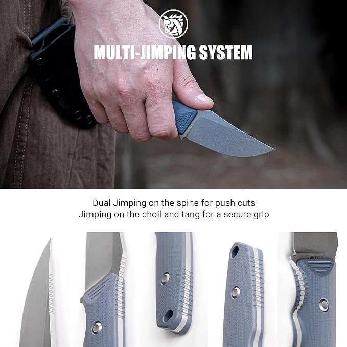 Vosteed H-Back Series EDC Fixed Blade Knife - 2.92 14C28N Blade with Sheath Blue G10 Handle with S.O.A.R. Clip for Hunting Camping Knives - D0403