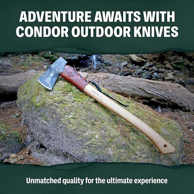 Condor Tool &amp Knife Large Huron Bushcraft Knife - 1095 High-Carbon Steel Blade - Full-Tang Construction - Ergonomic Walnut Handle - Handcrafted Leather Sheath - Ideal for Bushcraft Camping &amp
