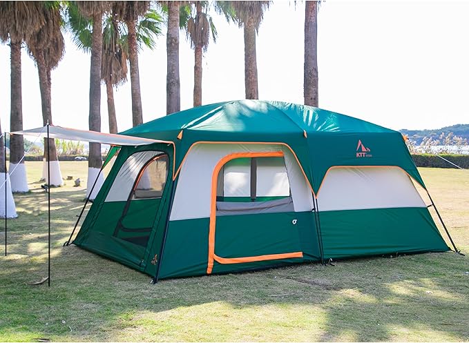 KTT Extra Large Tent 10-12-14 Person(B)Family Cabin Tents2 Rooms3 Doors and 3 Windows with MeshStraight WallWaterproofDouble LayerBig Tent for OutdoorPicnicCampingFamily Gathering