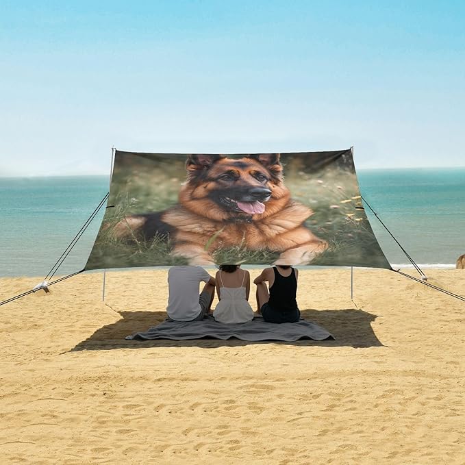 ALAZA German Shepherd Dog Laying in Grass Beach Tent Sun Shelter Portable Canopy Sunshade for Outdoor Camping Picnics Backyard Fun 10x9 ft