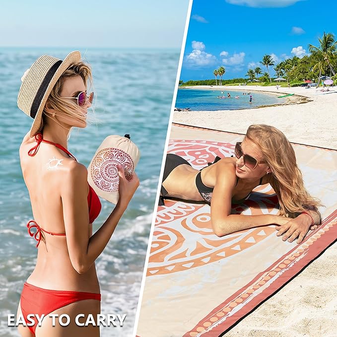 Beach Blanket Waterproof Sandproof Beach Mat 79 X 83/10'x9'for 2-8 Adults Quick Drying Outdoor Picnic Mat Beach Accessories for Travel Camping Hiking