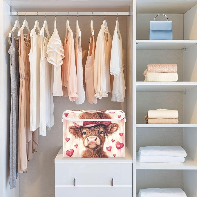 AIXIWAWA Lidded Storage Cube (Valentine Cow) Fabric Foldable Closet Bins with Flip Lid and Handles Organizer Basket Container 16.5 x 12.6 x 11.8 IN