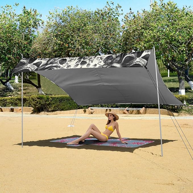 Skulls and Roses Beach Tent Sun Shelter Set UPF50+ UV Protection 10.5 x 9.19 FT Camping Shade Canopy with Sandbags Sand Anchors Carrying Bag and Others