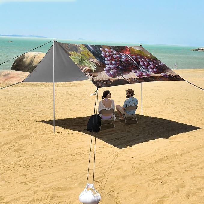 ALAZA Red Wine and Grapes Beach Tent Sun Shelter Portable Canopy Sunshade for Outdoor Camping Picnics Backyard Fun 10x9 ft