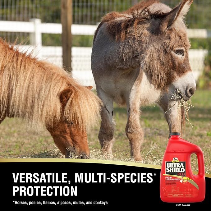 Absorbine UltraShield Red Fly Spray Insecticide and Repellent for Horses &amp Livestock Stays Active Up to 7 Days 128oz Gallon Refill