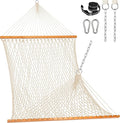 Lazy Daze Hammocks Double Rope Hammock 2 Person Traditional Outdoor Hand Woven Cotton Rope Hammock with Spreader Bar Carabiners Tree Straps Chains for Patio Yard - Max 450 Lbs Natural
